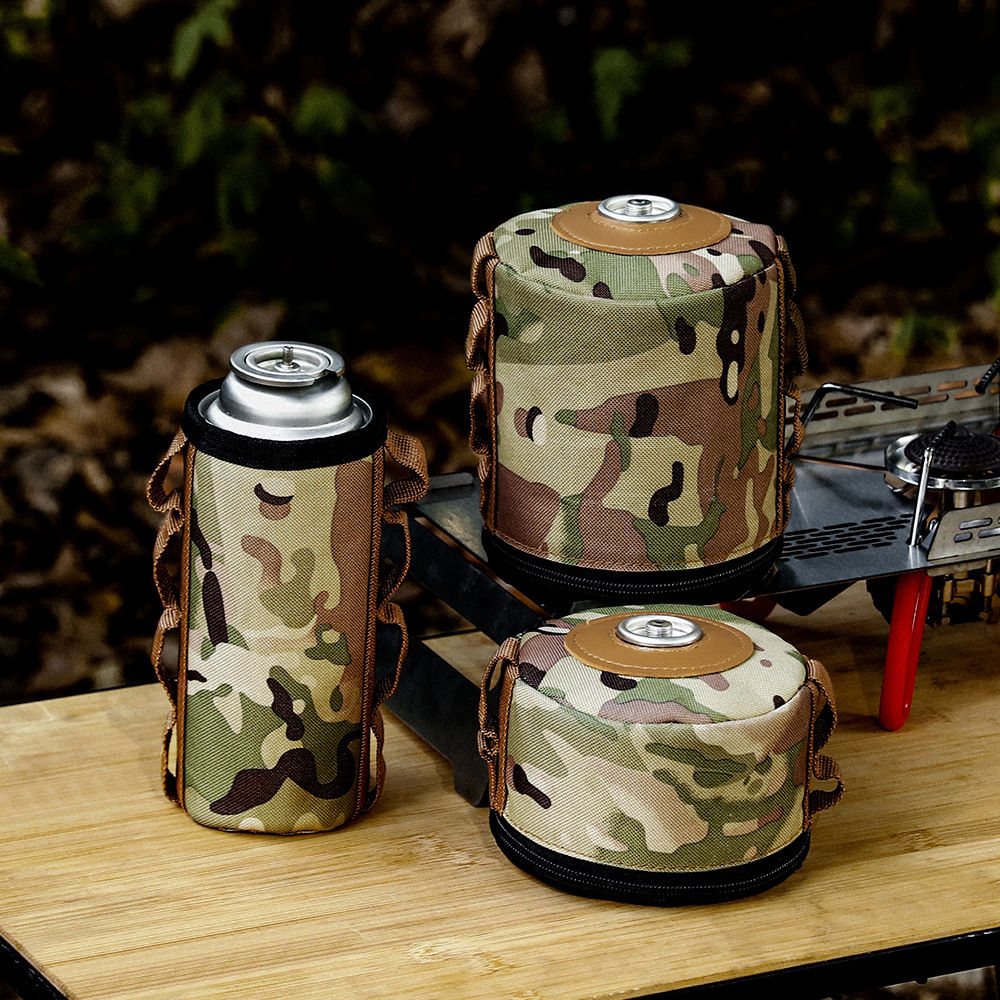 캠핑 긴 부탄 가스 캐니스터 보호 커버 DIY 접착 스티커 안티-스키드 나일론 카세트 가스 탱크 파우치 커버 가방